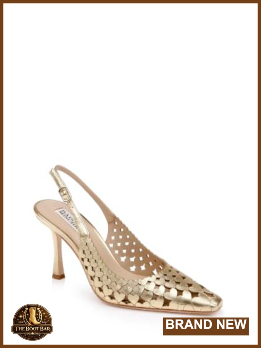 Badgley Mischka Onna Gold Metallic Leather Slingback Stiletto Heels Pointed Toe